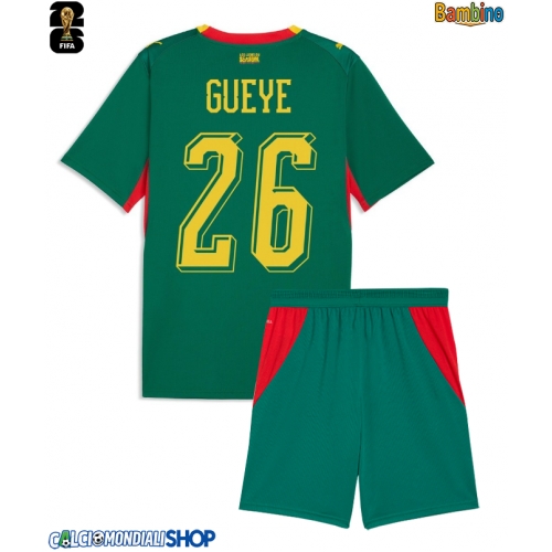 Maglie da calcio Senegal Pape Gueye #26 Seconda Maglia Bambino Mondiali 2026  Manica Corta + Pantaloni corti)